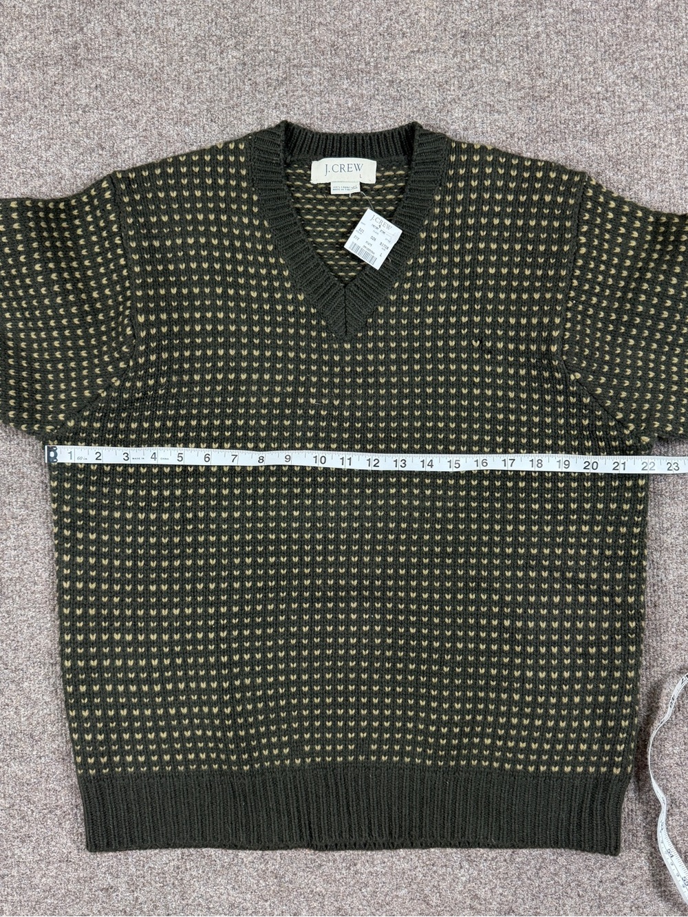 J Crew Green Birdseye Pattern V-Neck Knit Wool Pullover Sweater Men’s Large NWT - Picture 7 of 7